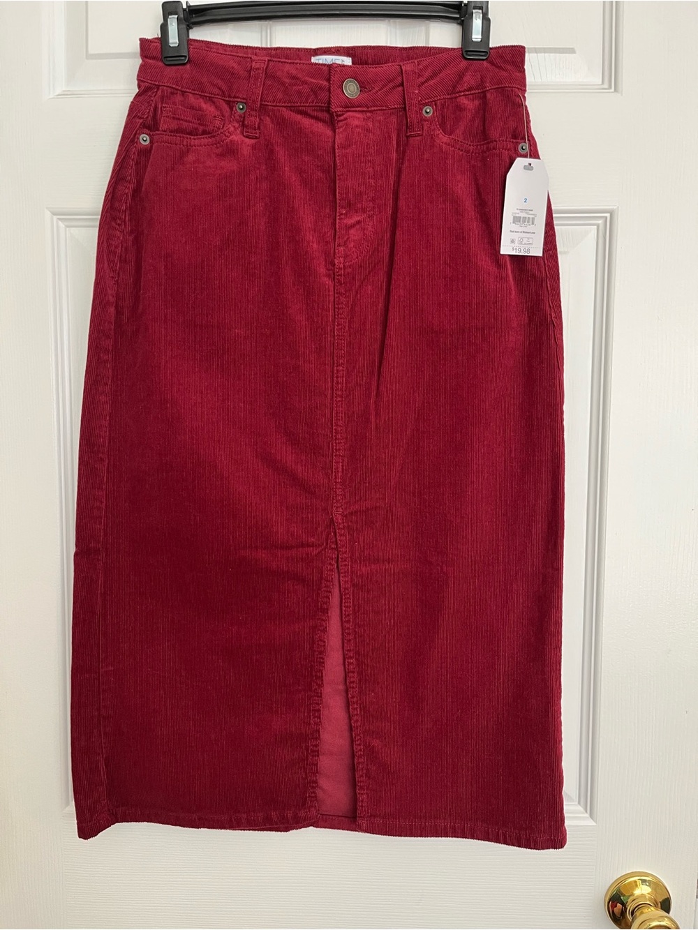 Time and Tru Red Corduroy Midi Skirt with Front Slit